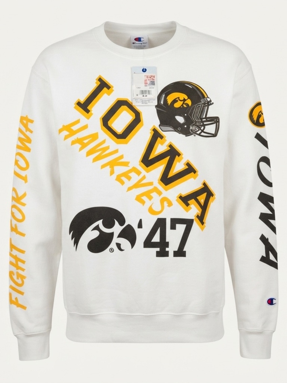 Champion White Iowa Hawkeyes Graphic Crewneck Sweatshirt medium